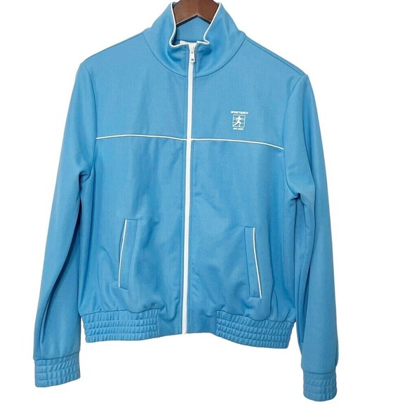 Sporty & Rich NWT Logo Track Jacket Women’s Size Medium Blue Zip Up Pockets - Picture 1 of 12